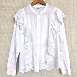 Vintage GAP Boho Blouse Ruffles Romantic Poet White Cotton Eyelet Boho Top